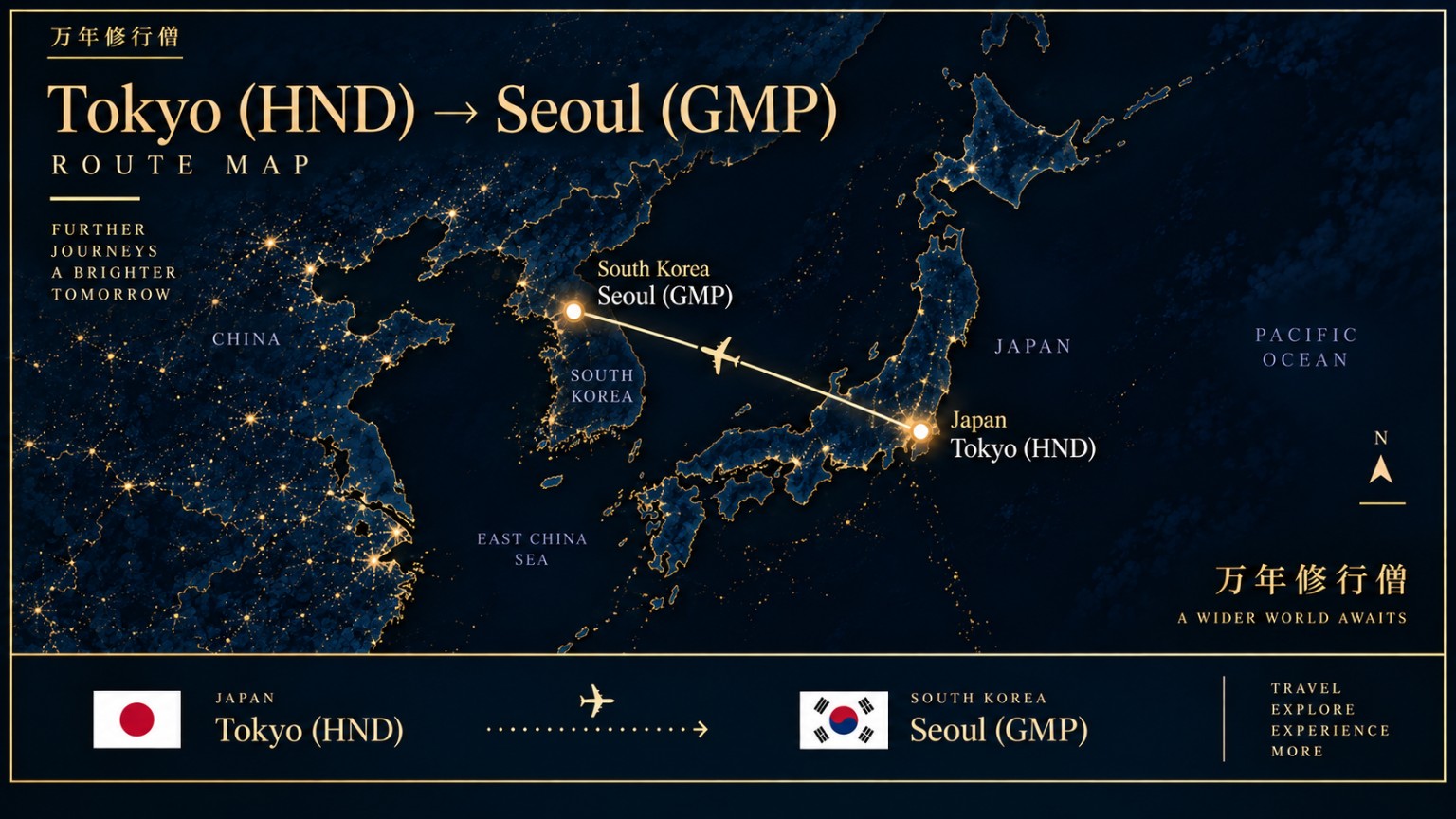 Tokyo (HND)からSeoul (GMP)への万年修行僧 Route Map